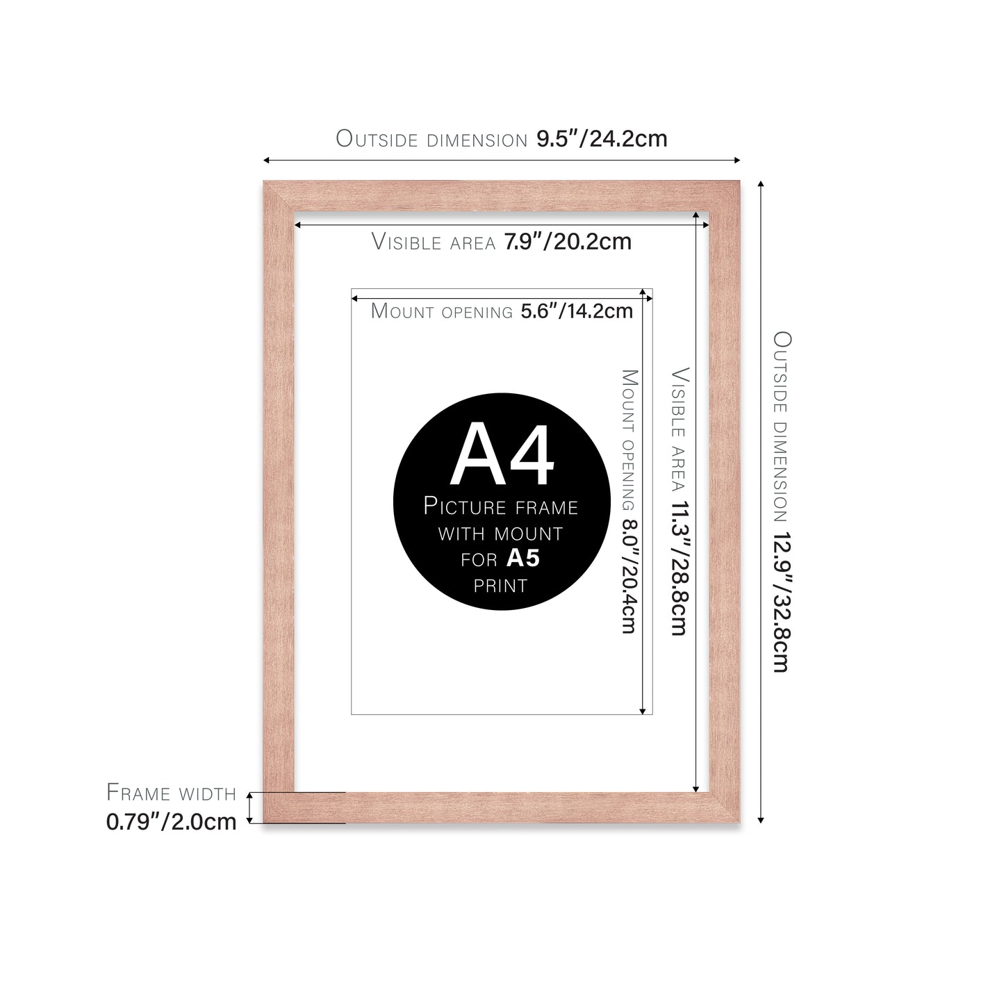 Rose Gold Picture Frame 20mm Edge