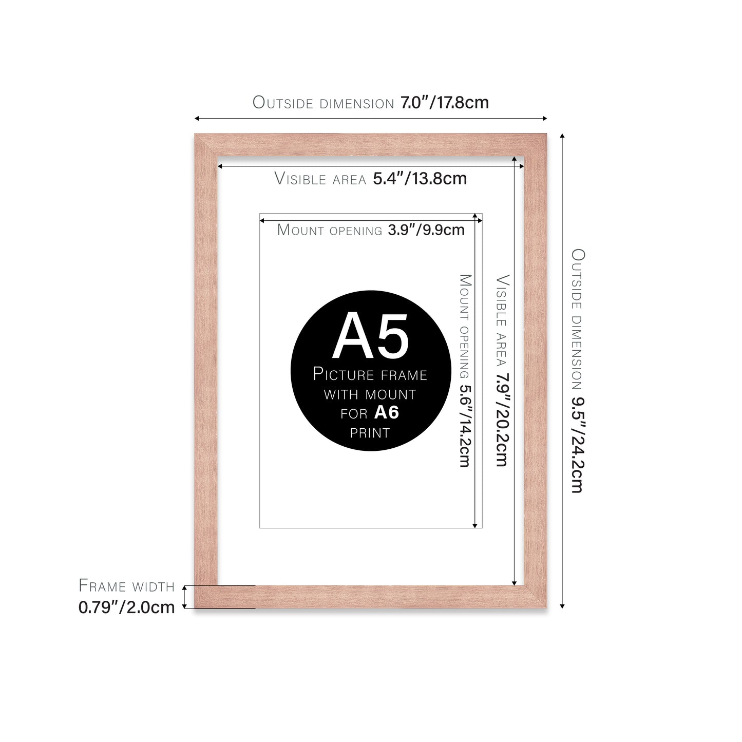 Rose Gold Picture Frame 20mm Edge