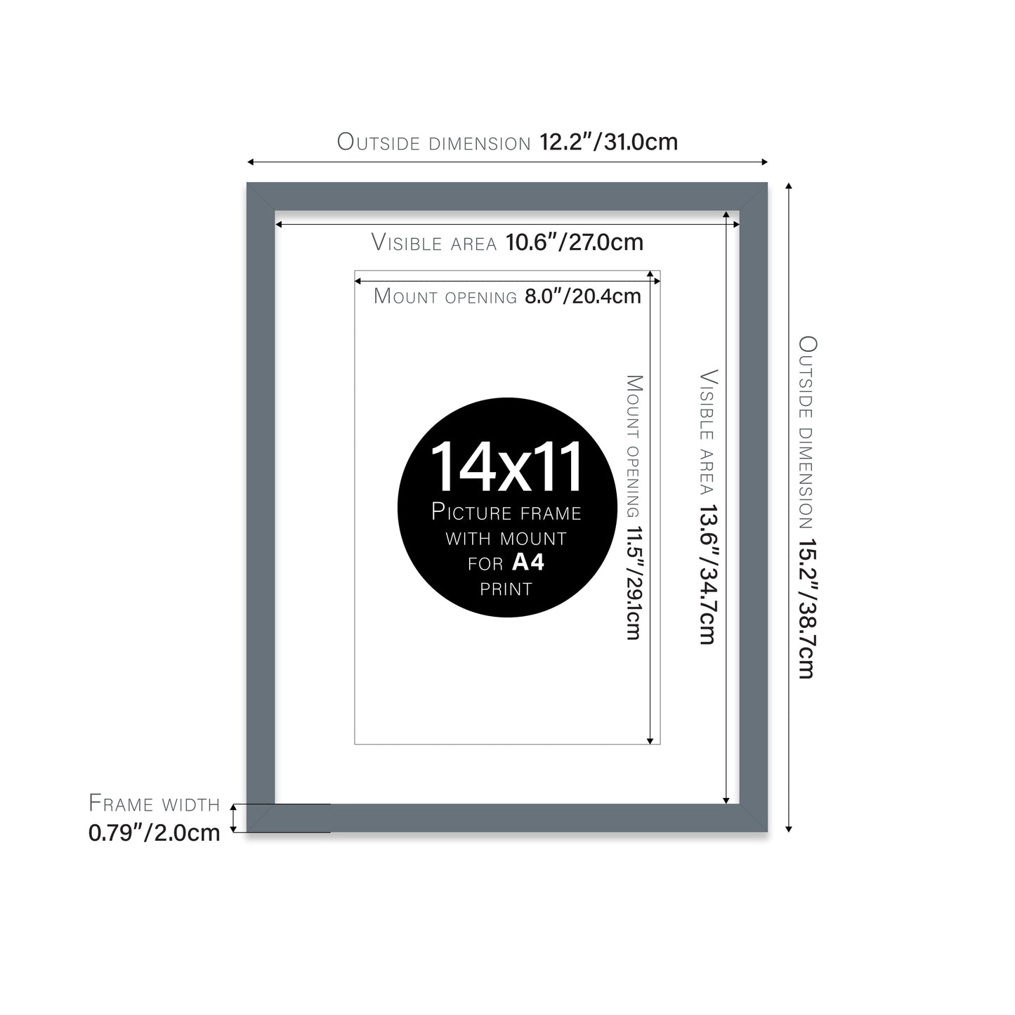 Grey Picture Frame 20mm Edge