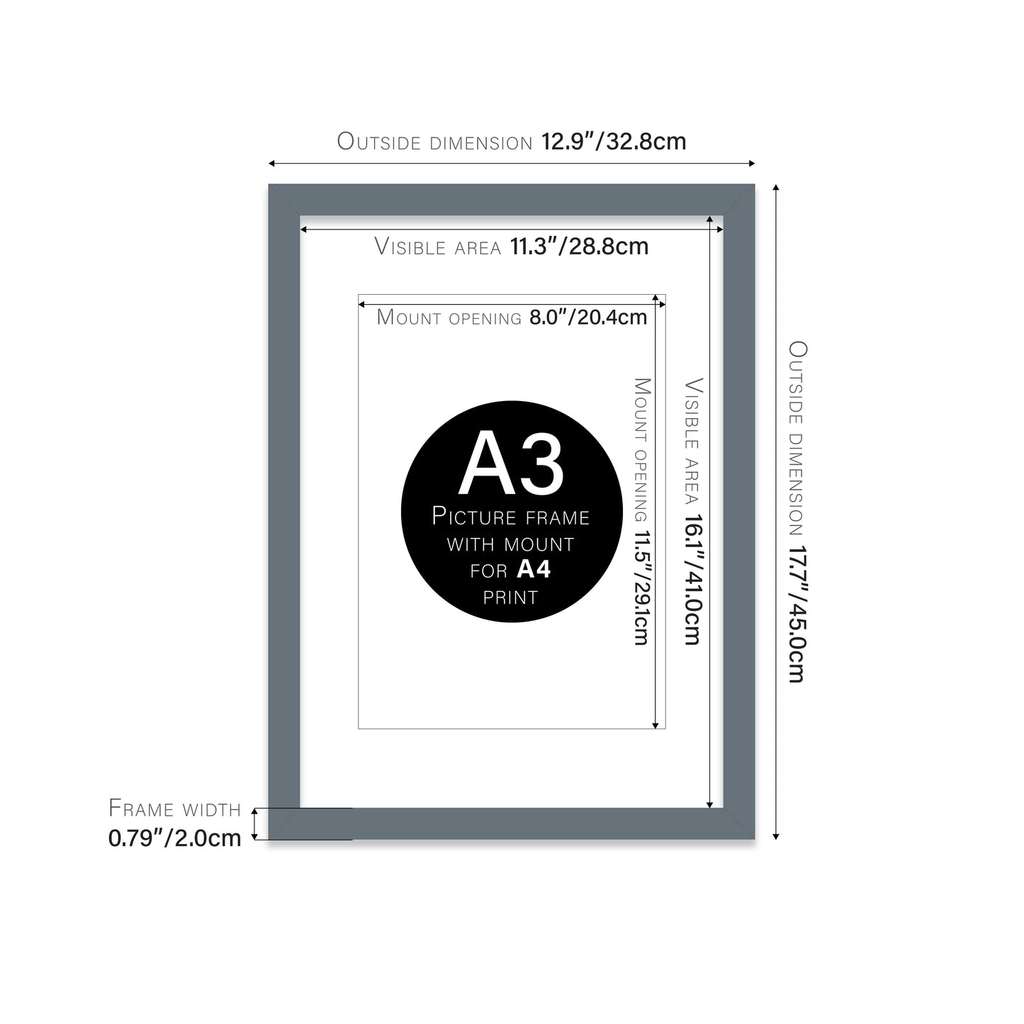 Grey Picture Frame 20mm Edge
