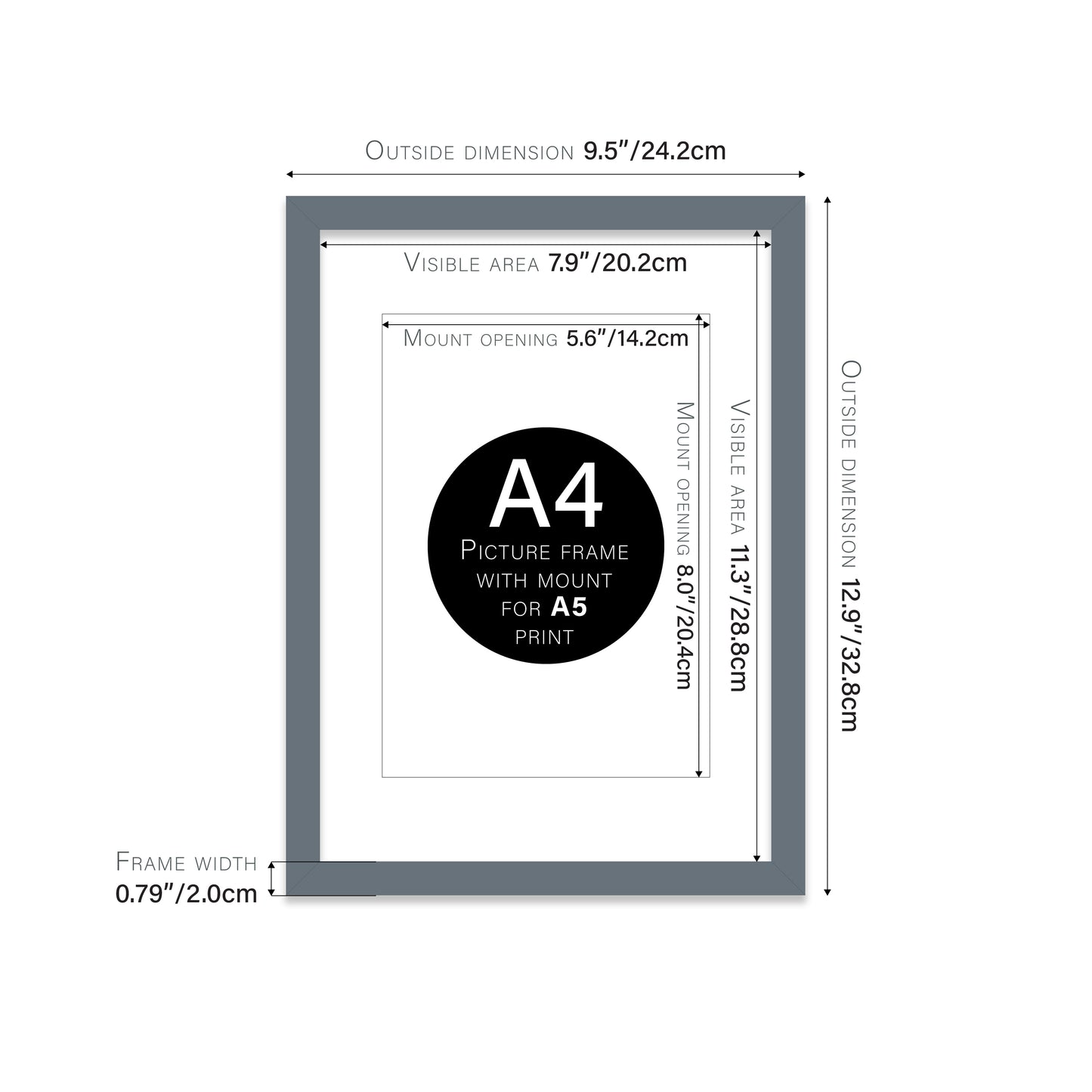 Grey Picture Frame 20mm Edge
