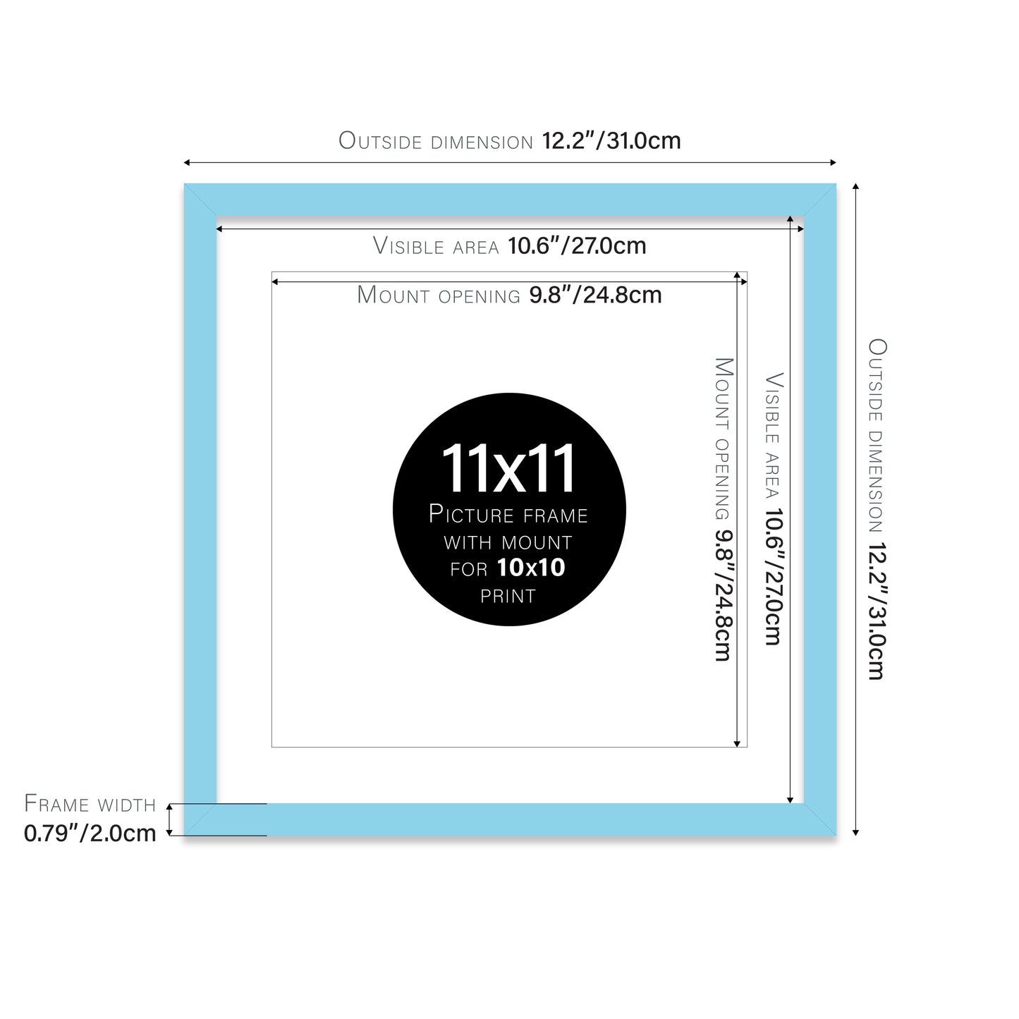 Light Blue Picture Frame 20mm Edge