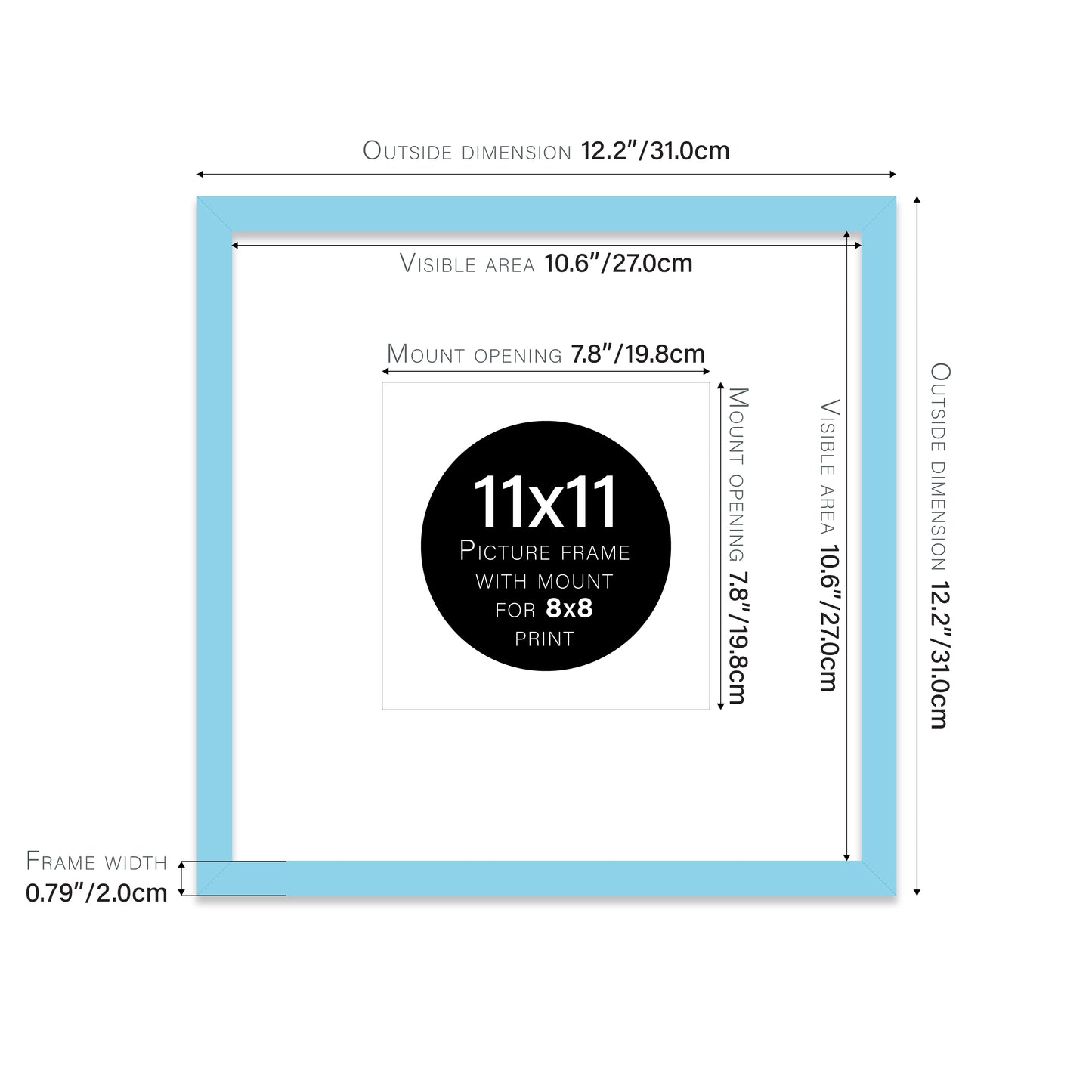Light Blue Picture Frame 20mm Edge