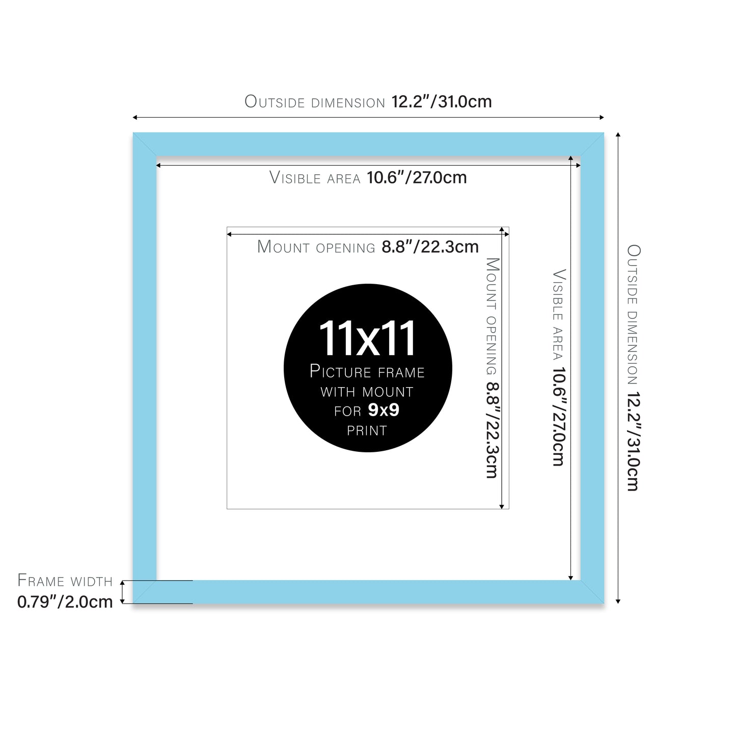 Light Blue Picture Frame 20mm Edge