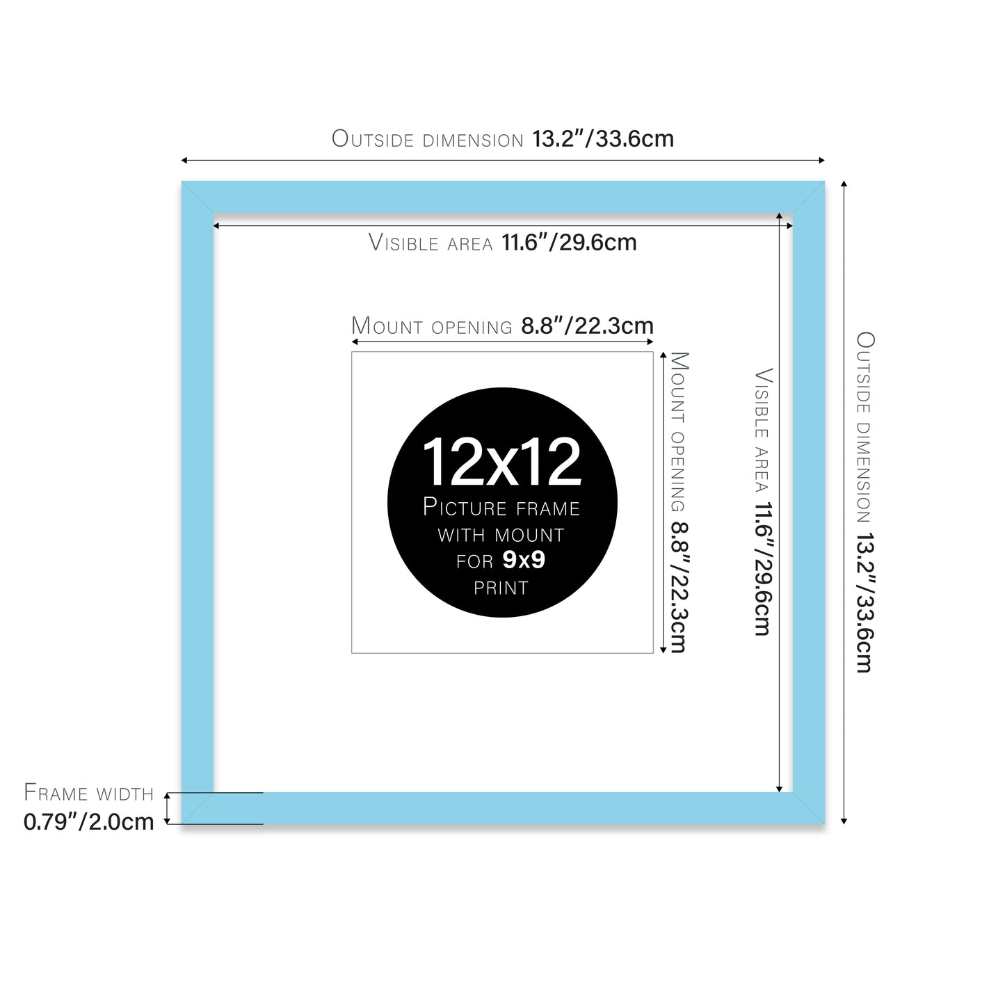 Light Blue Picture Frame 20mm Edge