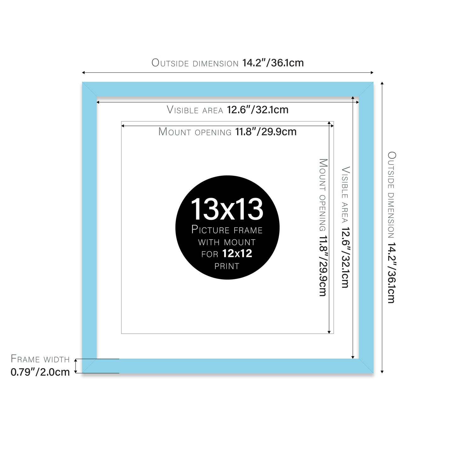Light Blue Picture Frame 20mm Edge