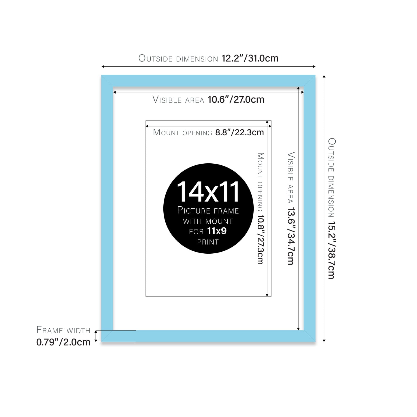 Light Blue Picture Frame 20mm Edge