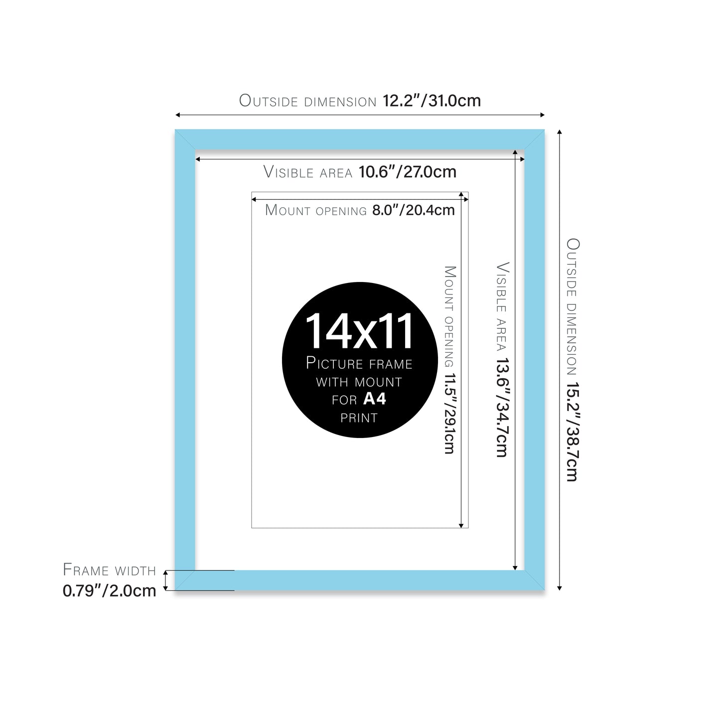 Light Blue Picture Frame 20mm Edge