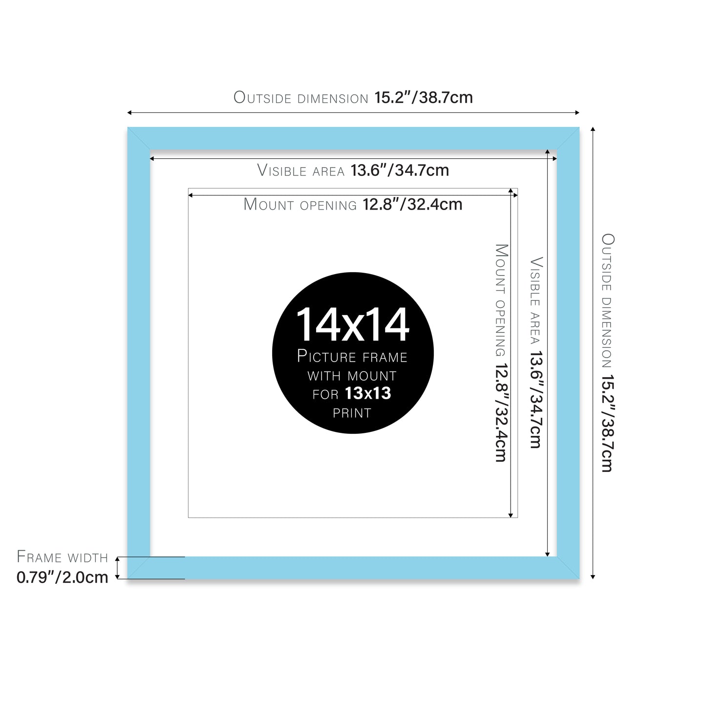 Light Blue Picture Frame 20mm Edge