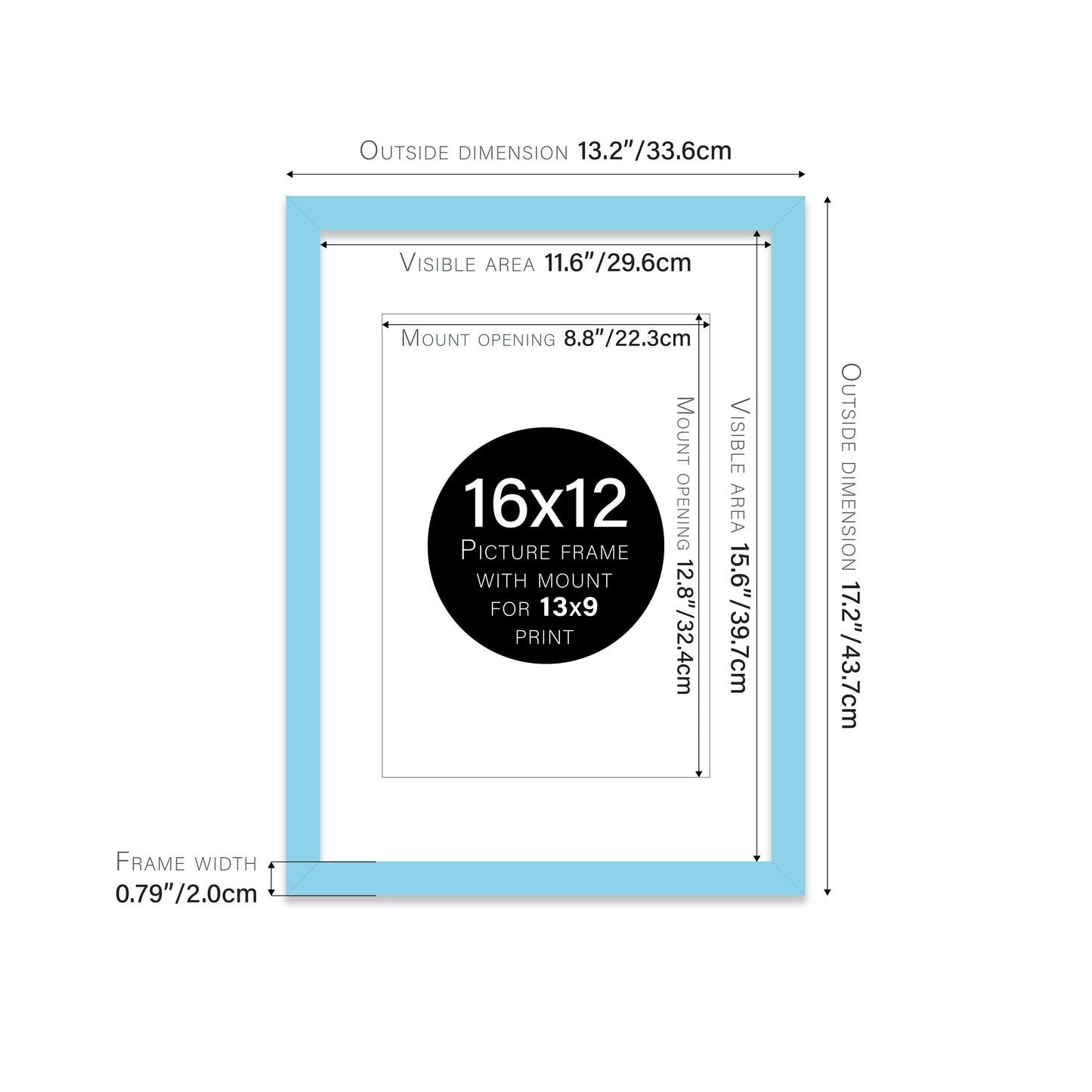 Light Blue Picture Frame 20mm Edge