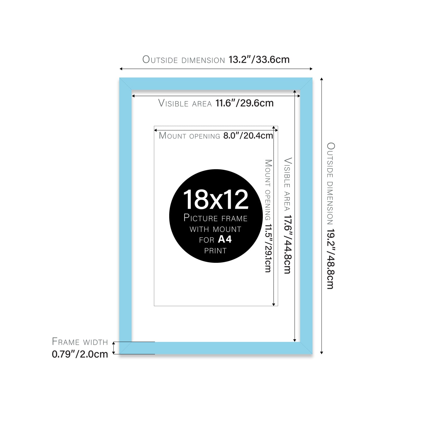 Light Blue Picture Frame 20mm Edge