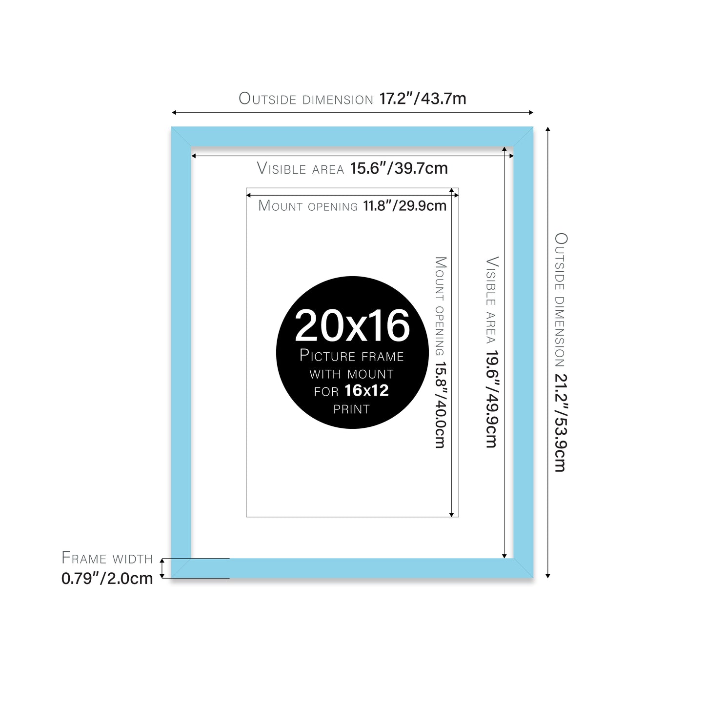 Light Blue Picture Frame 20mm Edge