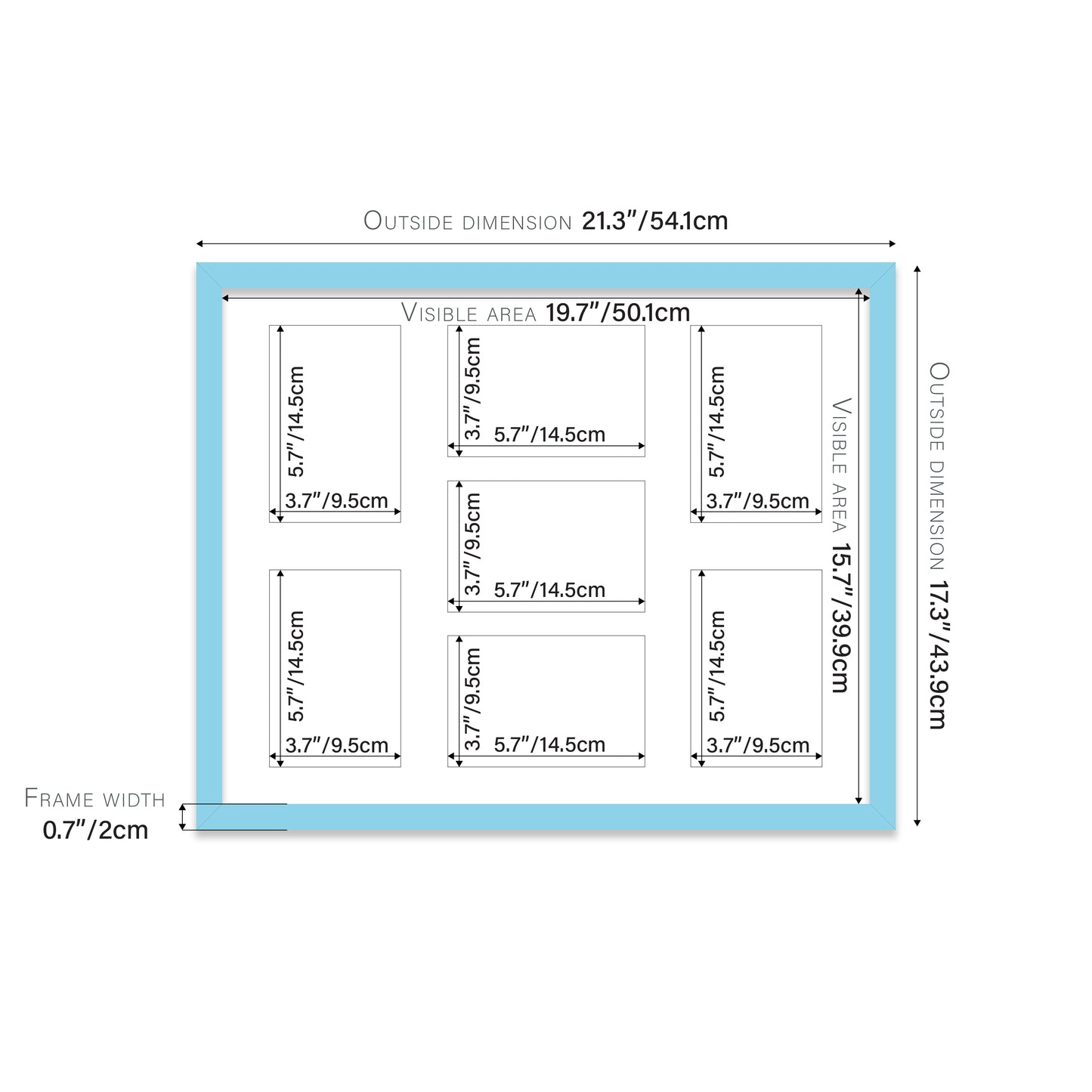 Light Blue Picture Frame 20mm Edge