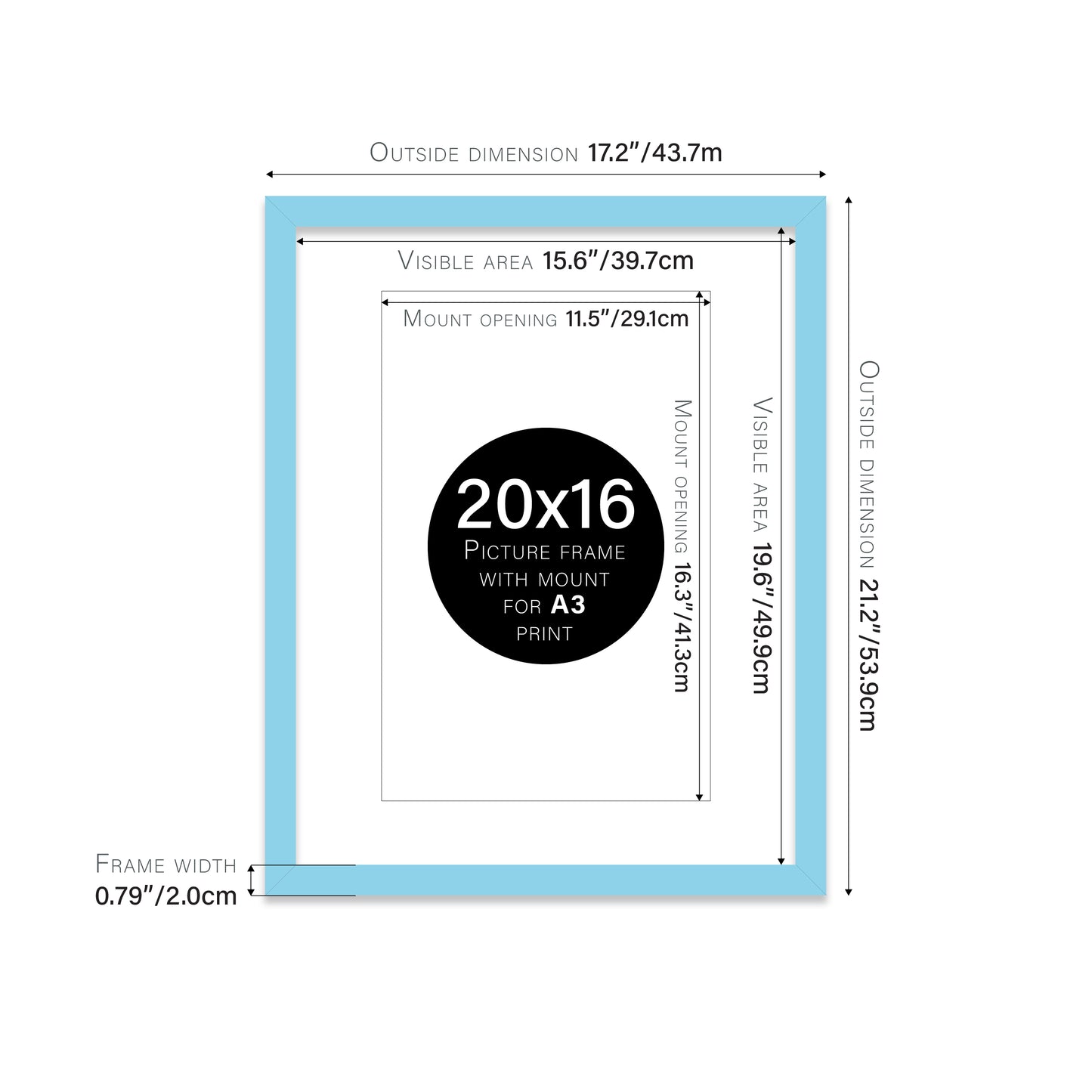 Light Blue Picture Frame 20mm Edge