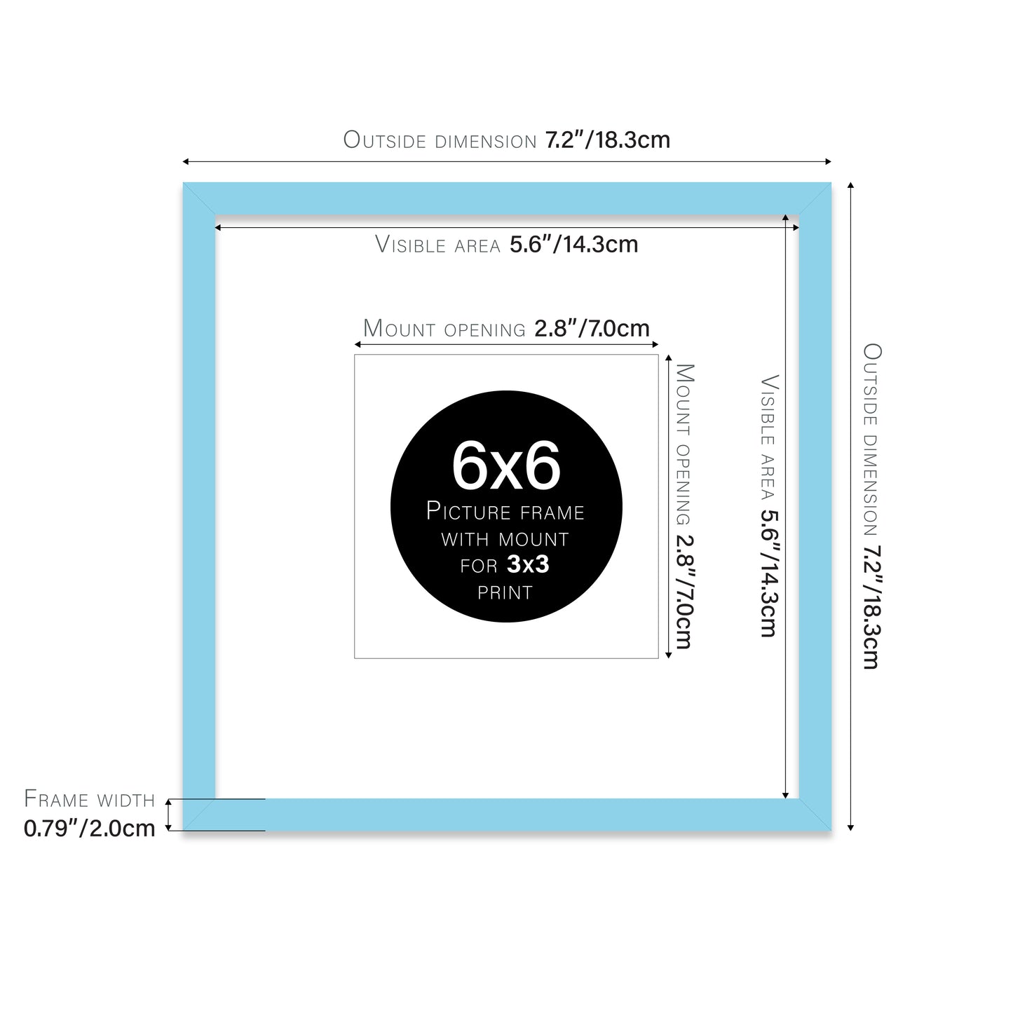 Light Blue Picture Frame 20mm Edge