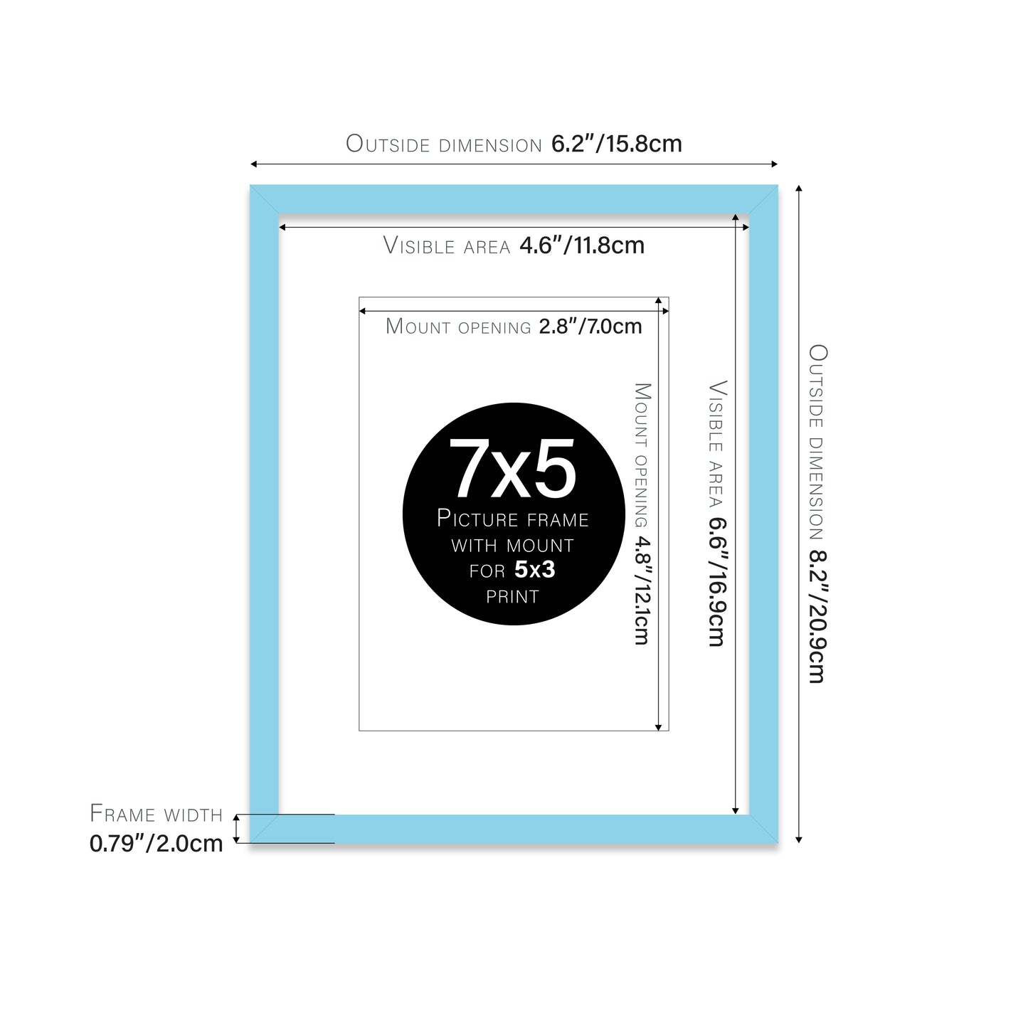 Light Blue Picture Frame 20mm Edge