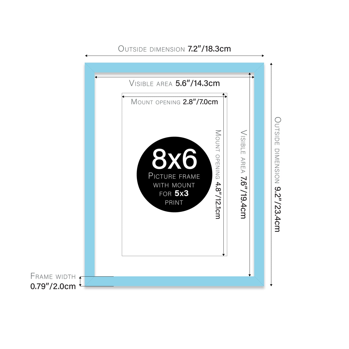 Light Blue Picture Frame 20mm Edge