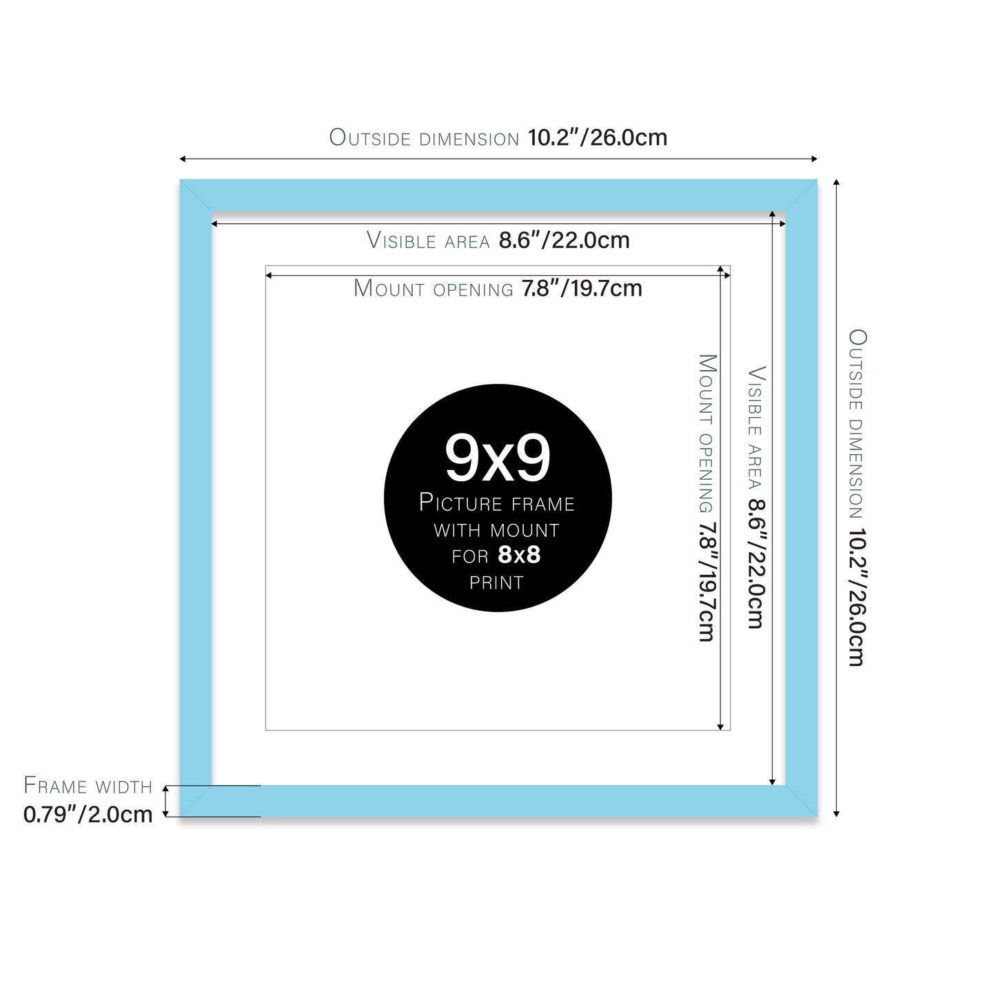 Light Blue Picture Frame 20mm Edge