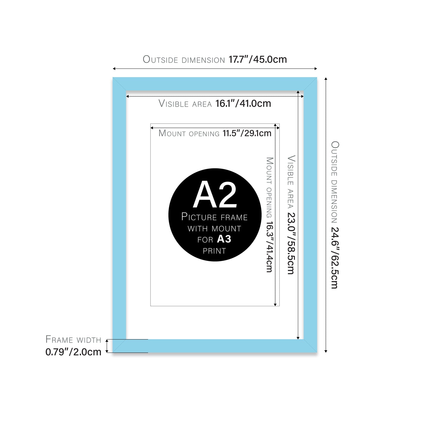 Light Blue Picture Frame 20mm Edge