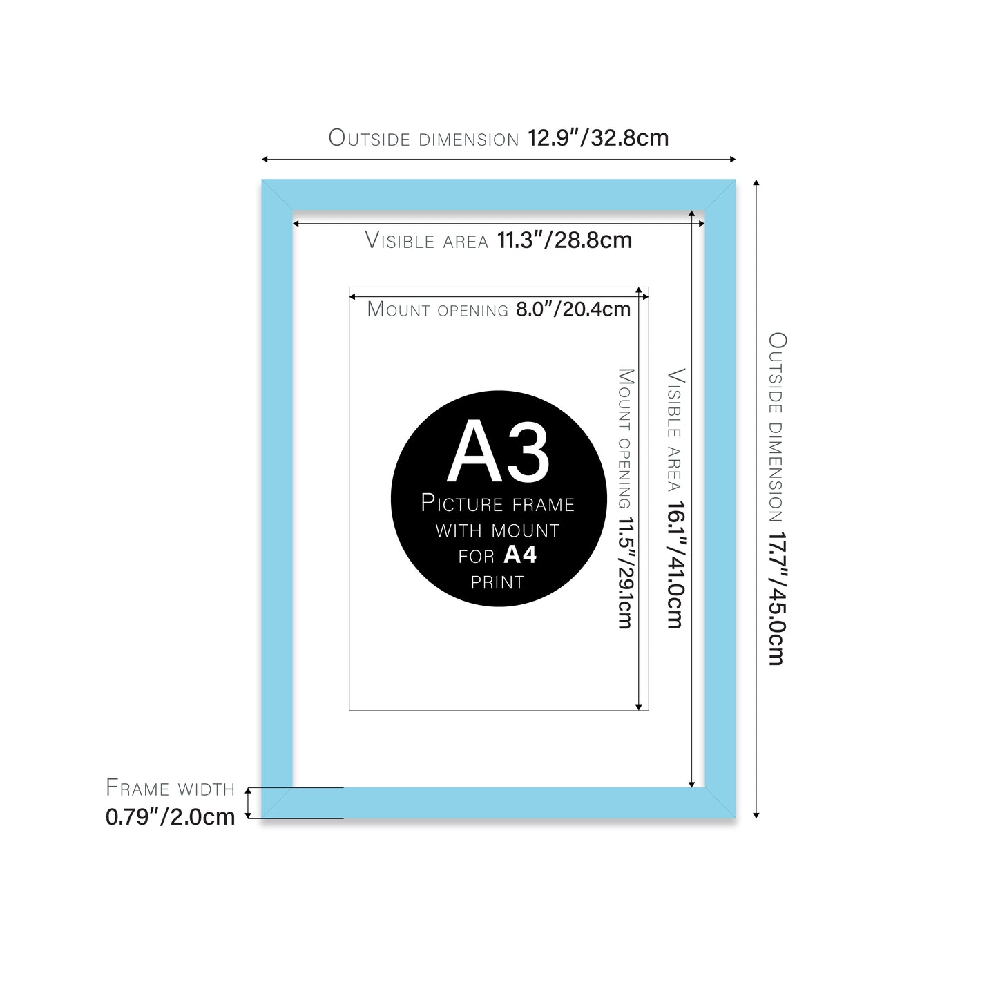 Light Blue Picture Frame 20mm Edge
