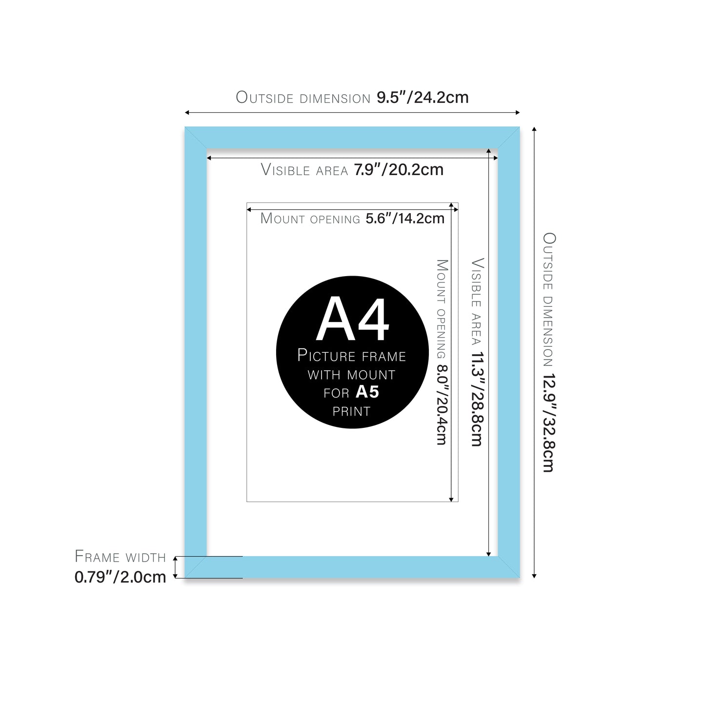 Light Blue Picture Frame 20mm Edge