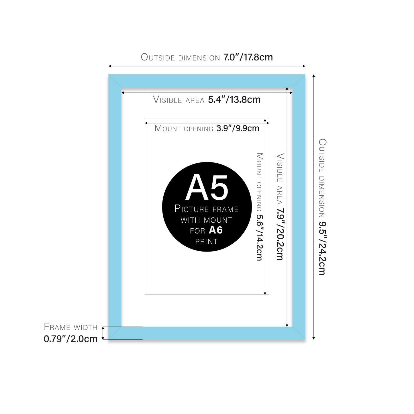 Light Blue Picture Frame 20mm Edge