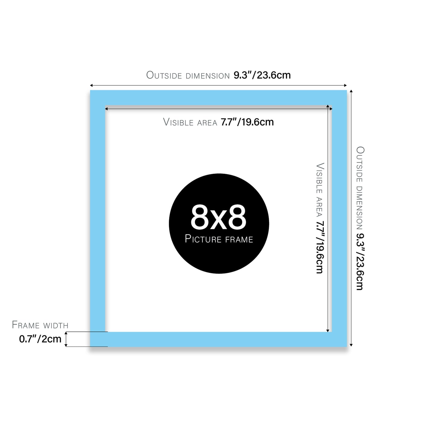 Light Blue 8x8" UK made picture frames