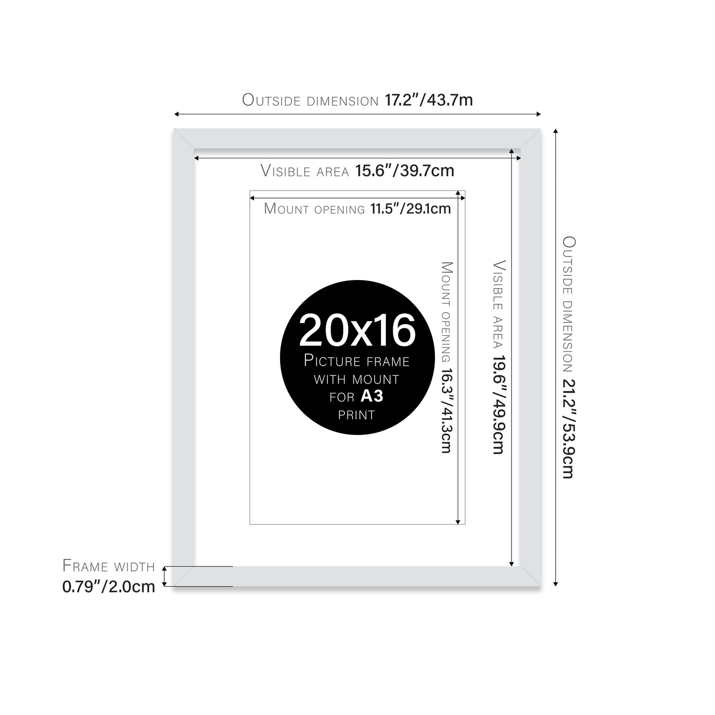 Light Grey Picture Frame 20mm Edge