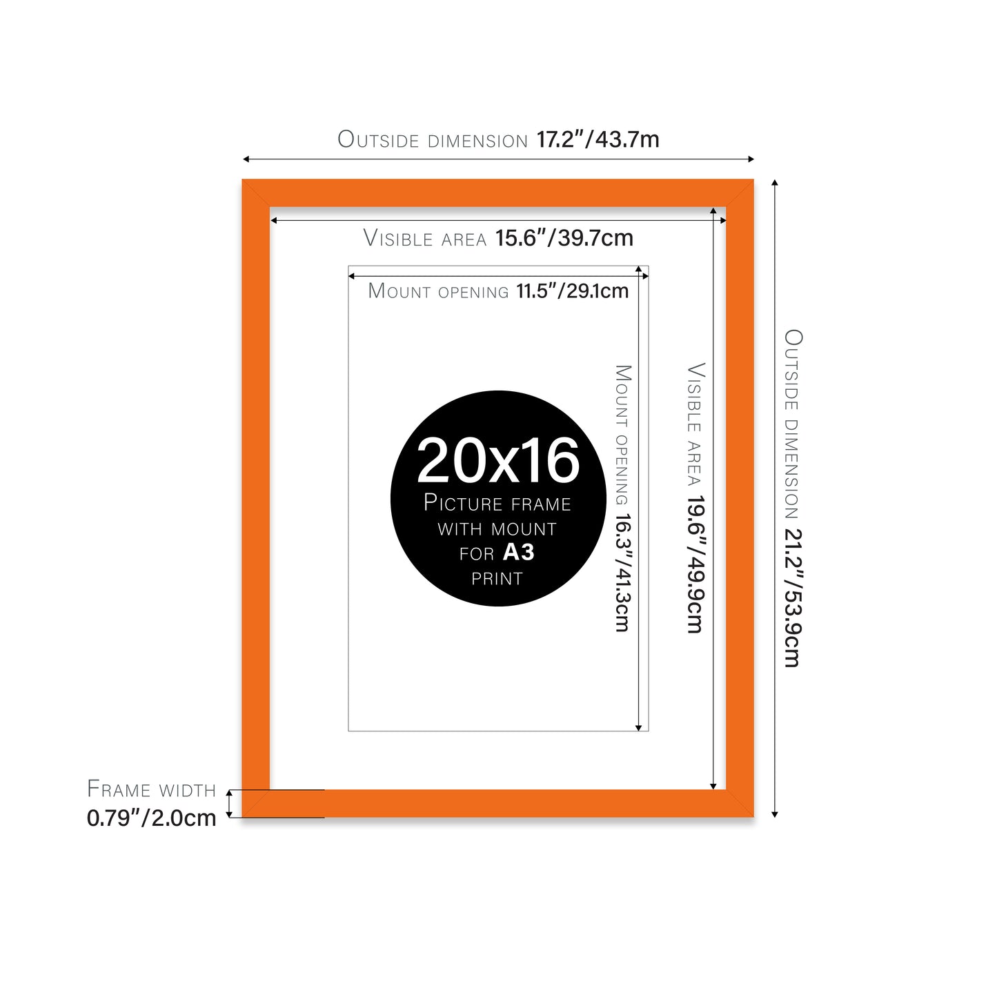 Orange Picture Frame 20mm Edge