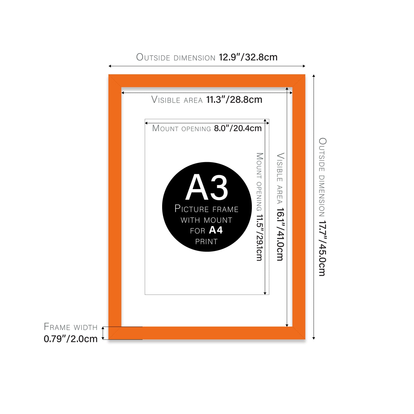 Orange Picture Frame 20mm Edge
