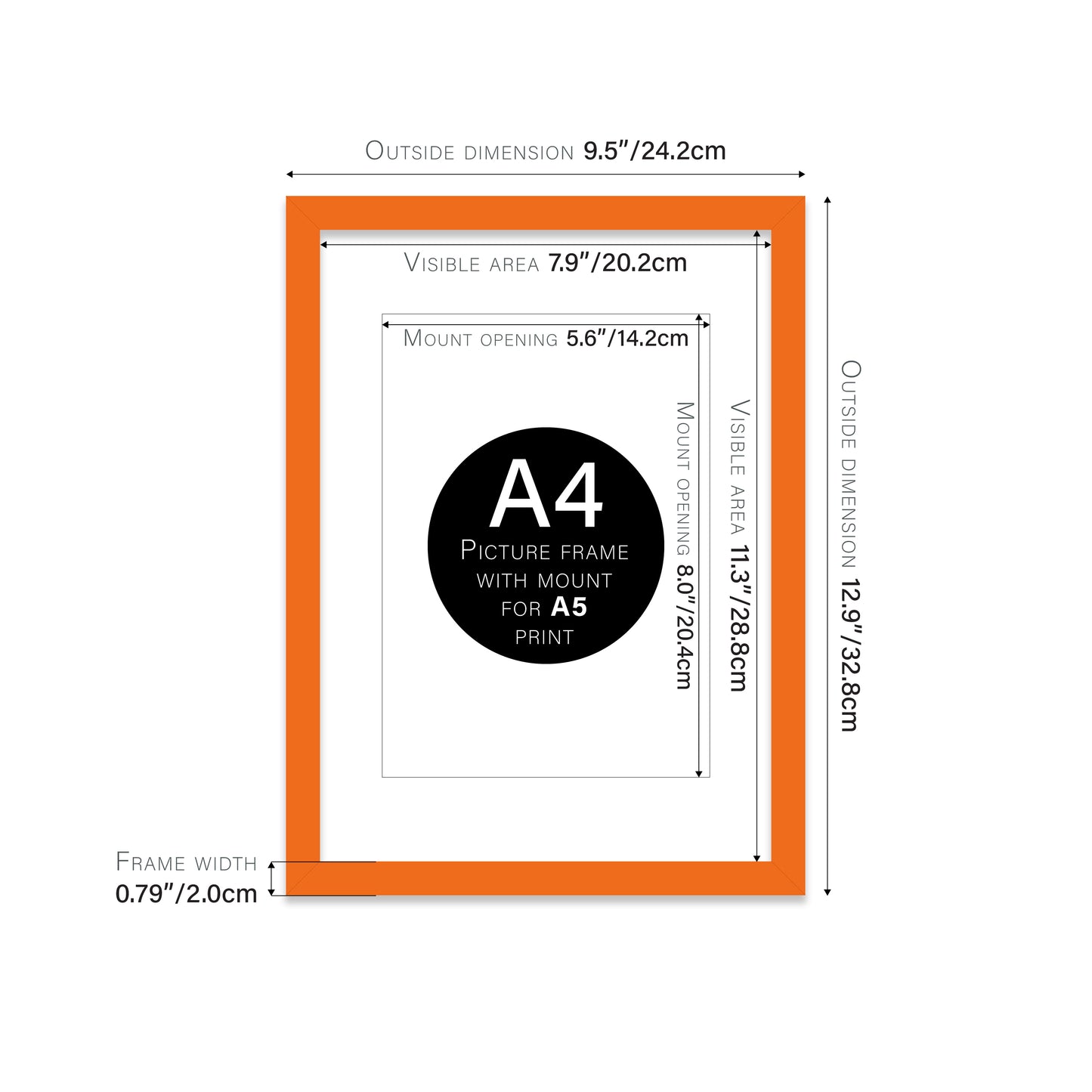 Orange Picture Frame 20mm Edge