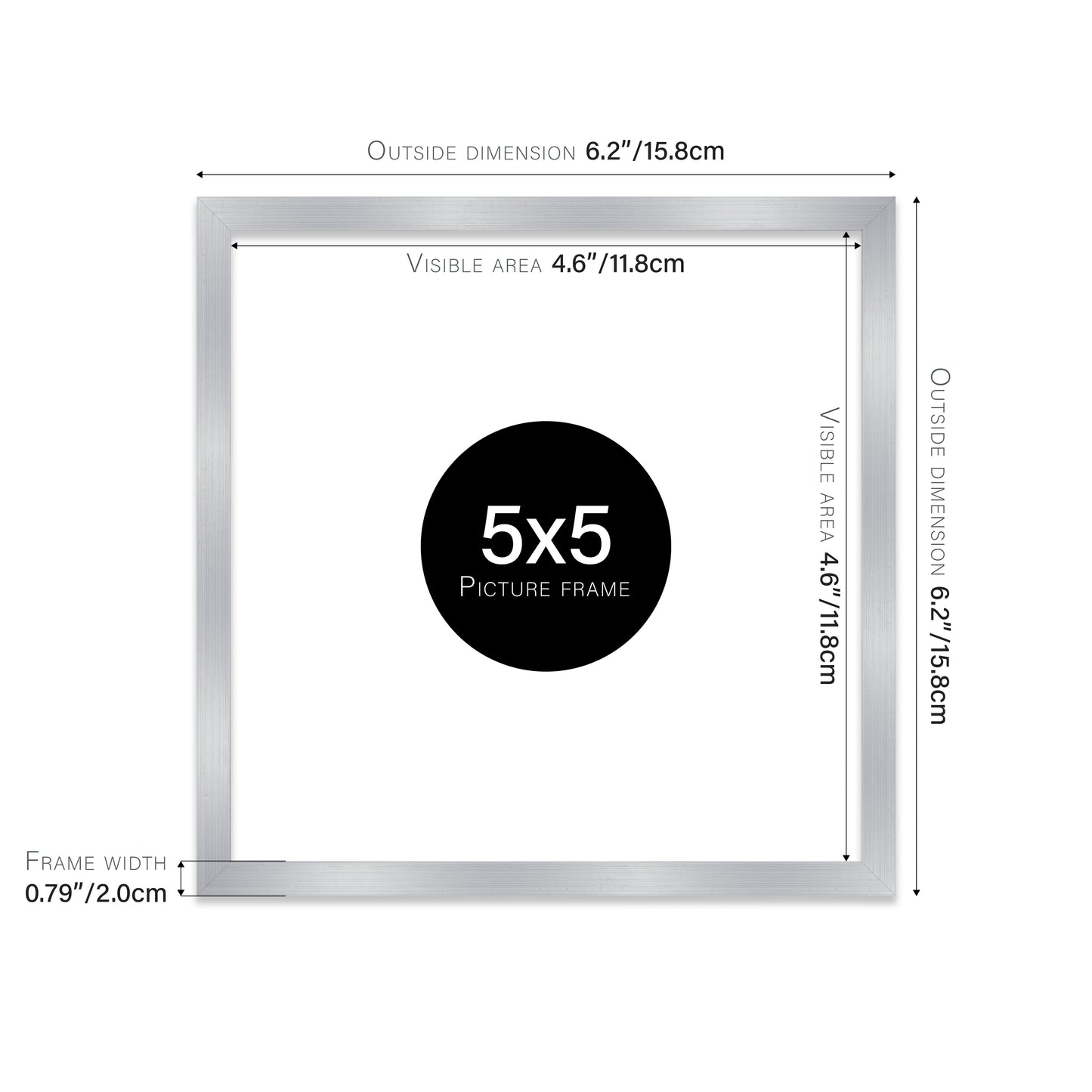 Silver 5x5" picture frame for stores