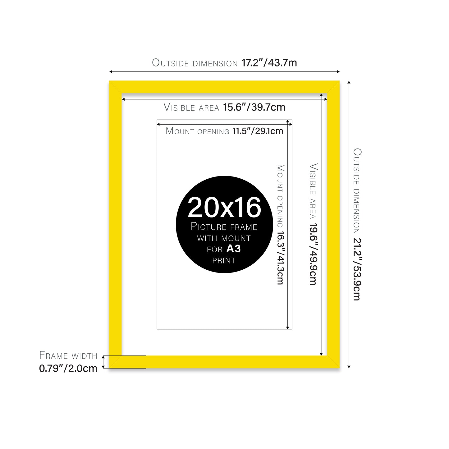 Yellow Picture Frame 20mm Edge