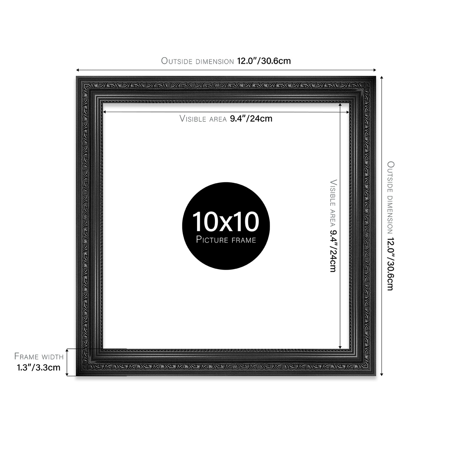 Black Ornate Picture Frame 33mm Edge