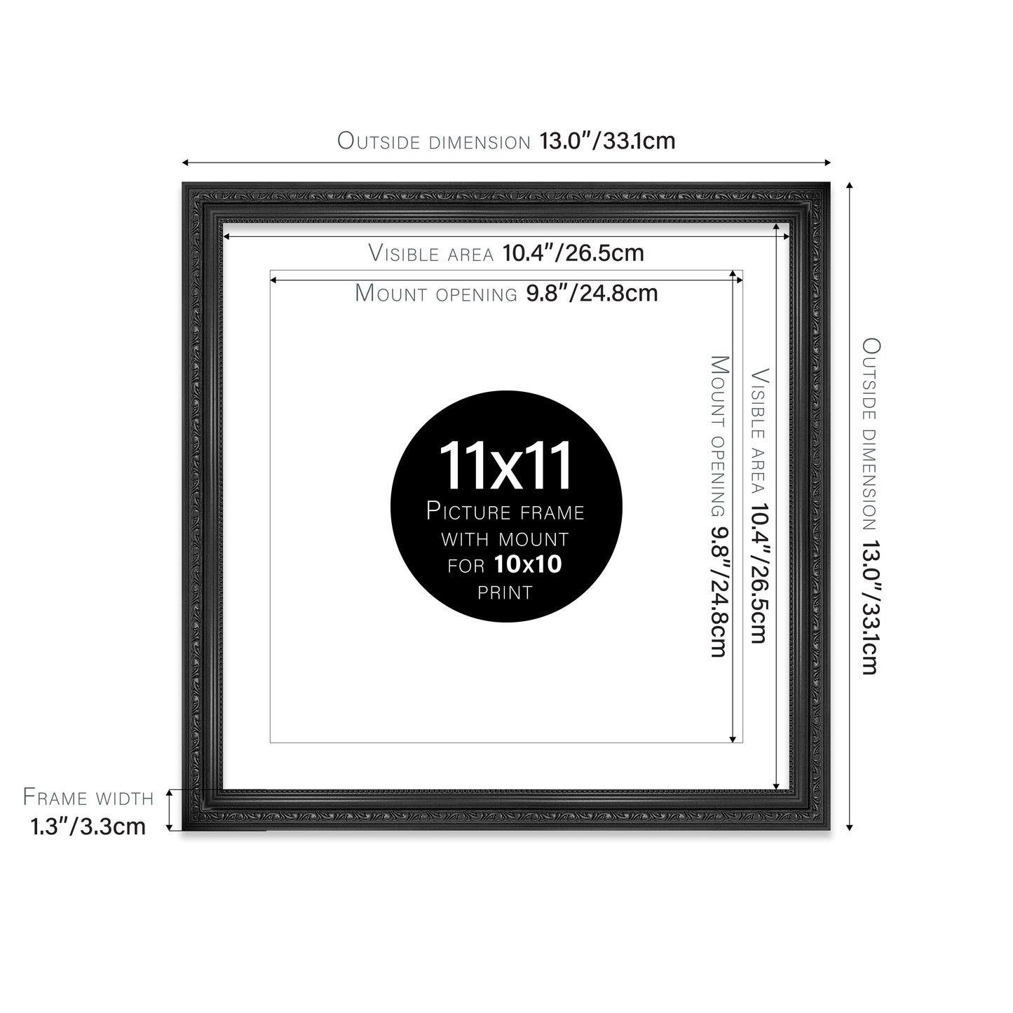 Black Ornate Picture Frame 33mm Edge