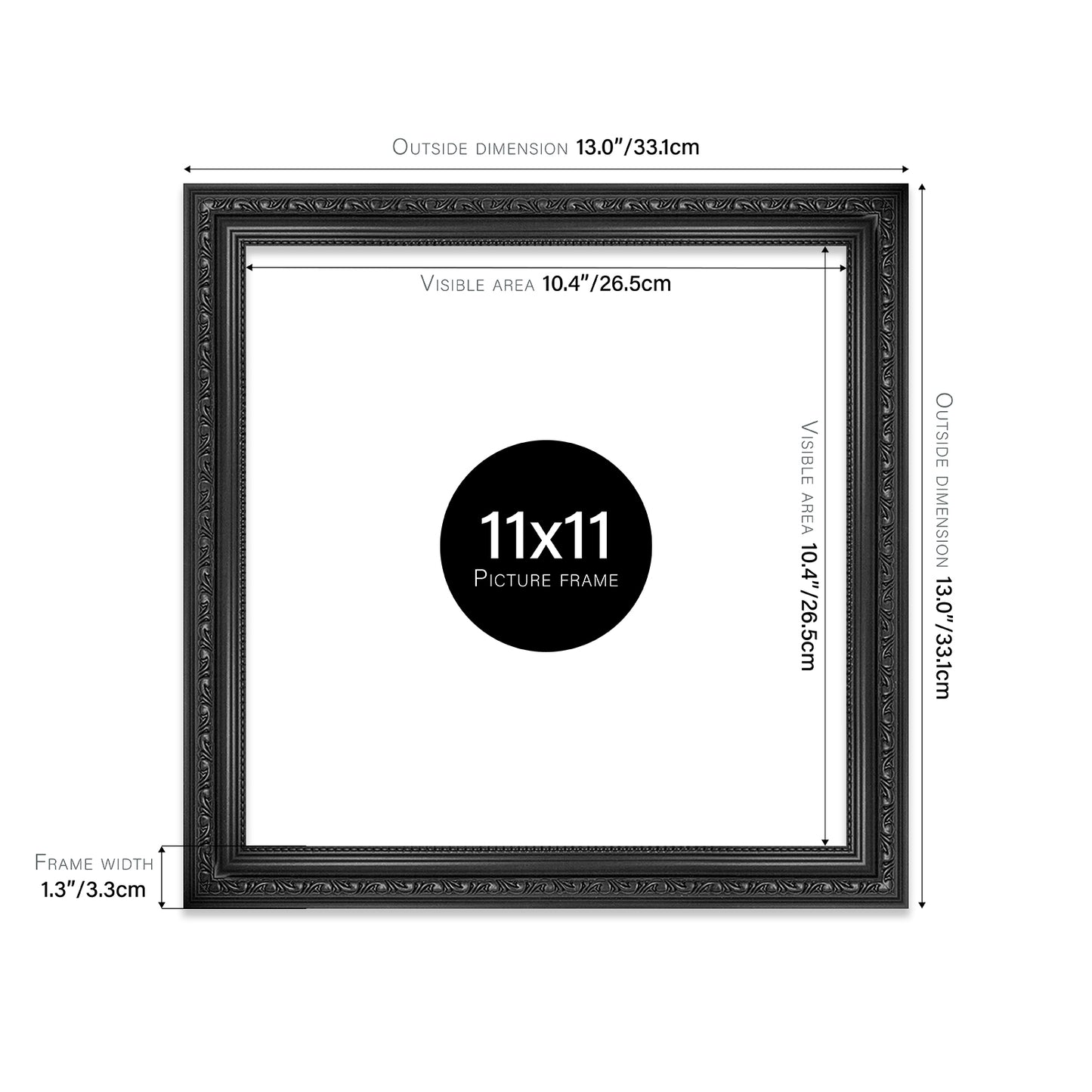 Black Ornate Picture Frame 33mm Edge