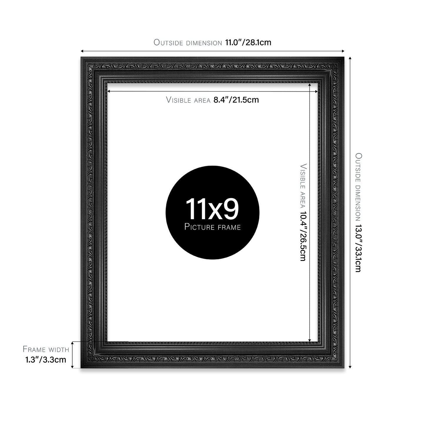 Black Ornate Picture Frame 33mm Edge