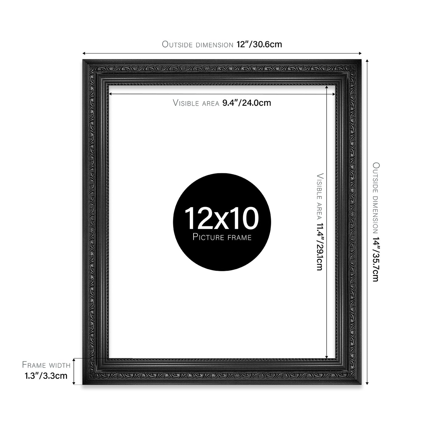 Black Ornate Picture Frame 33mm Edge