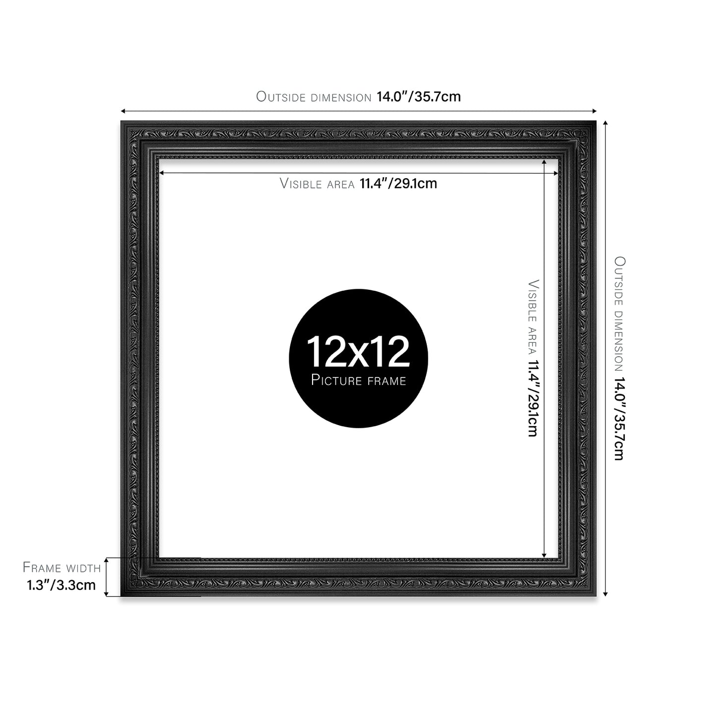 Black Ornate Picture Frame 33mm Edge