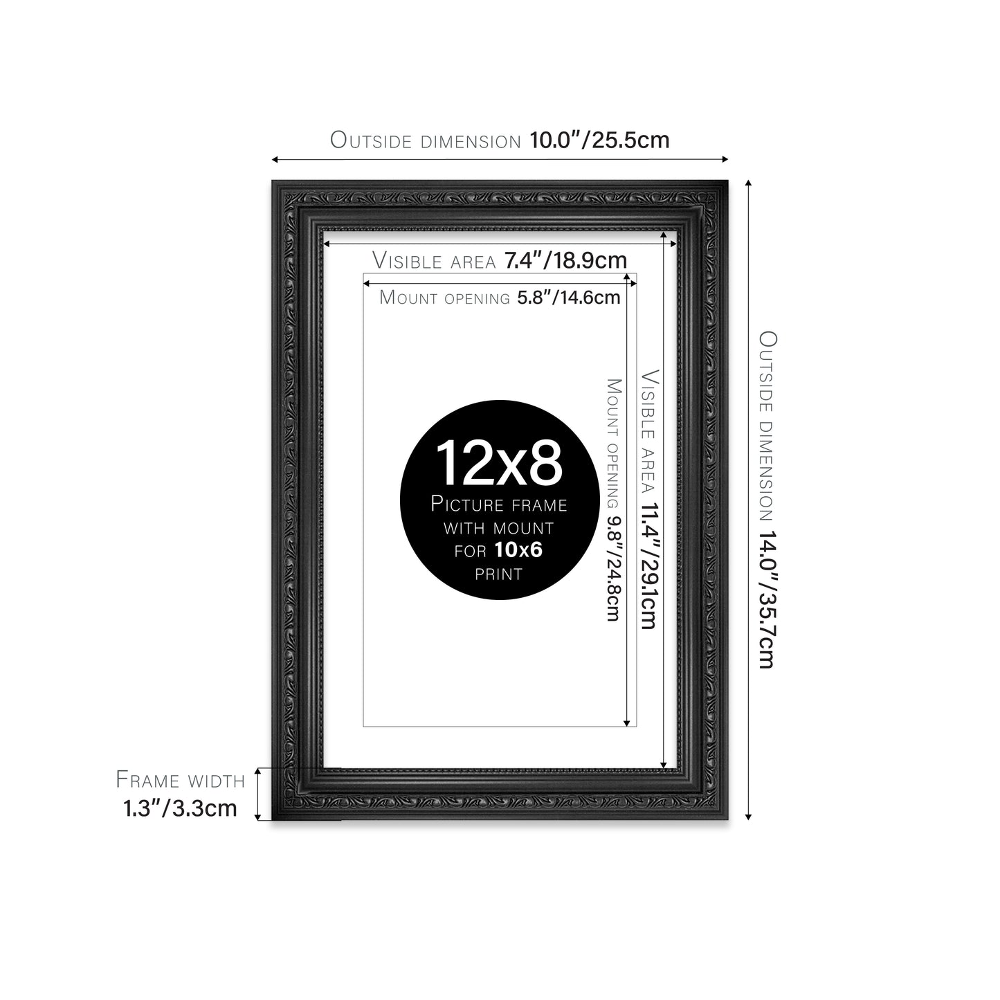 Black Ornate Picture Frame 33mm Edge