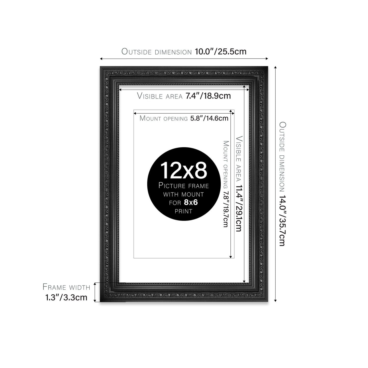 Black Ornate Picture Frame 33mm Edge