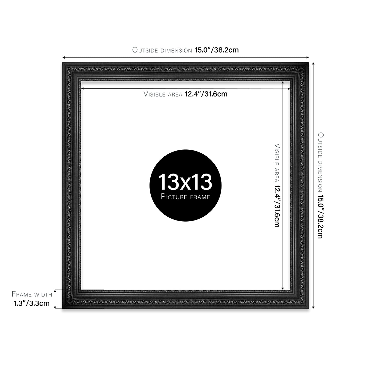 Black Ornate Picture Frame 33mm Edge