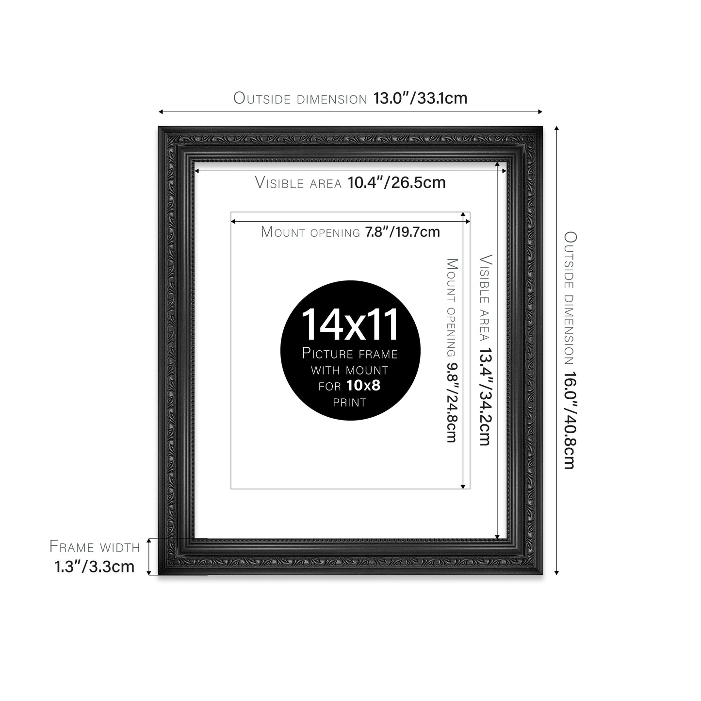 Black Ornate Picture Frame 33mm Edge