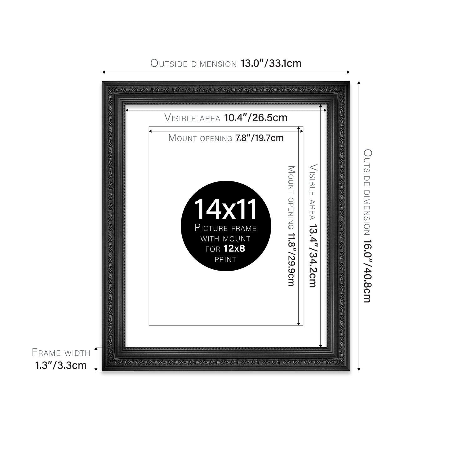 Black Ornate Picture Frame 33mm Edge