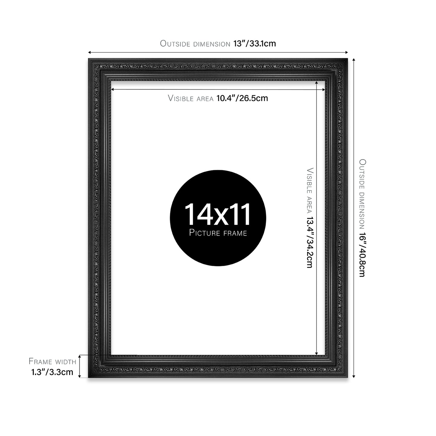Black Ornate Picture Frame 33mm Edge