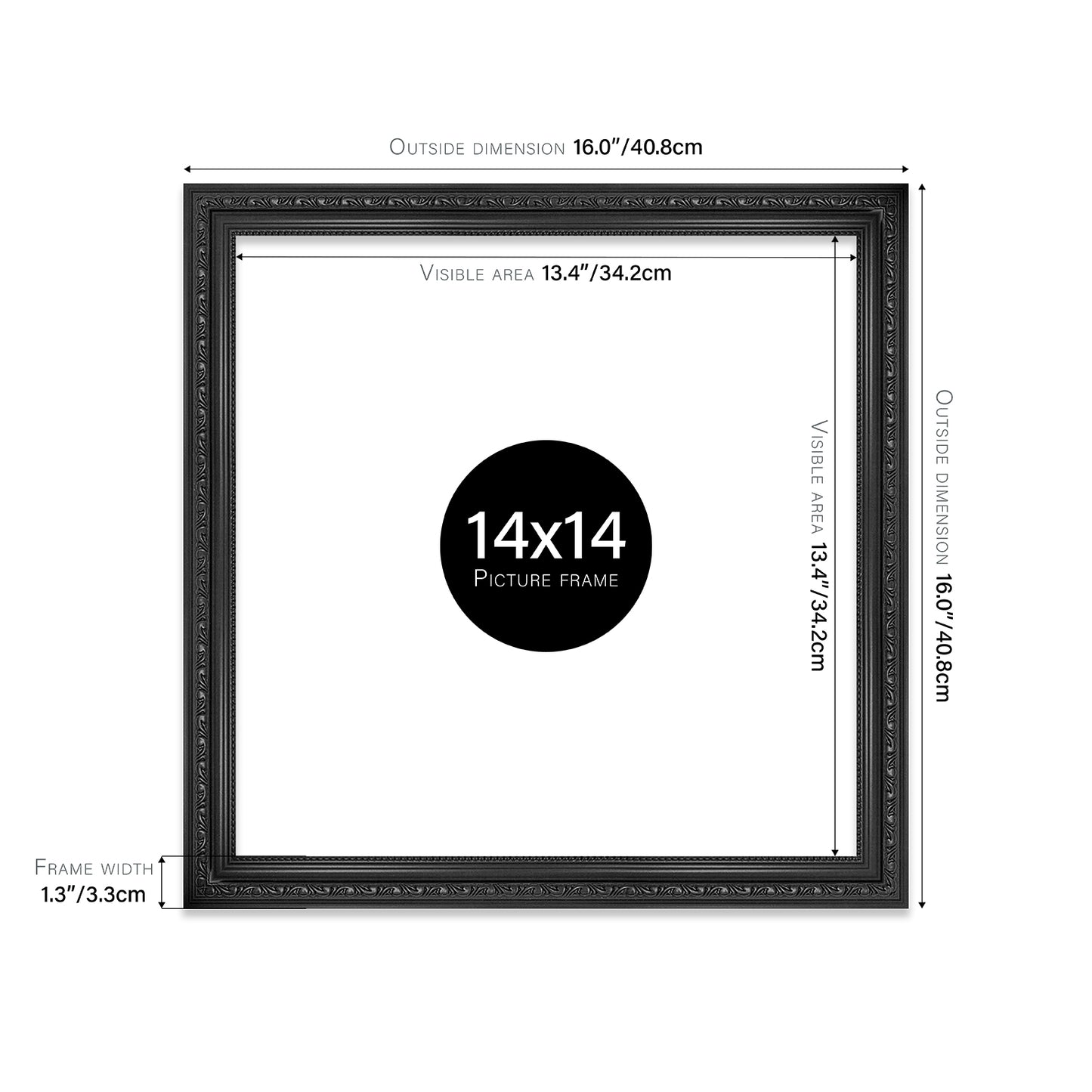 Black Ornate Picture Frame 33mm Edge