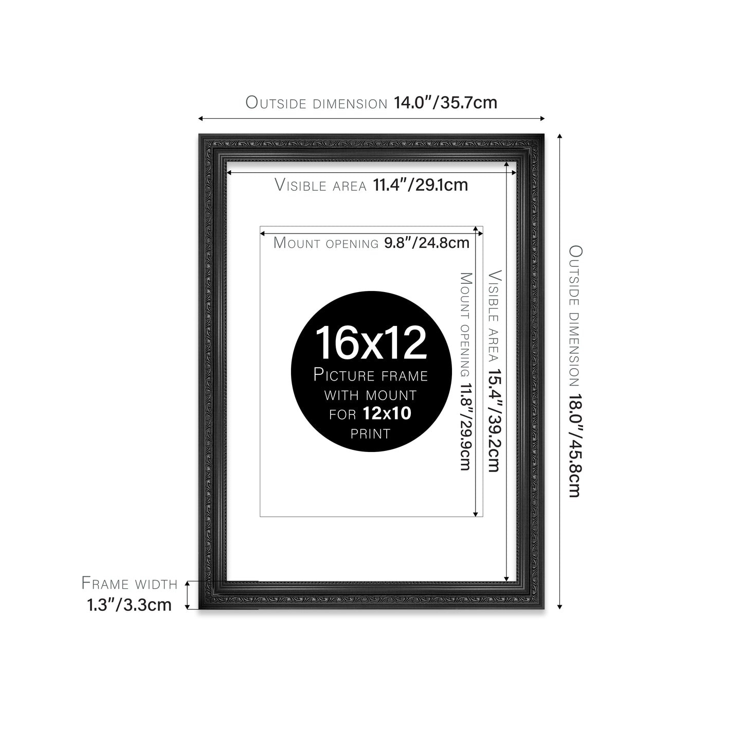 Black Ornate Picture Frame 33mm Edge