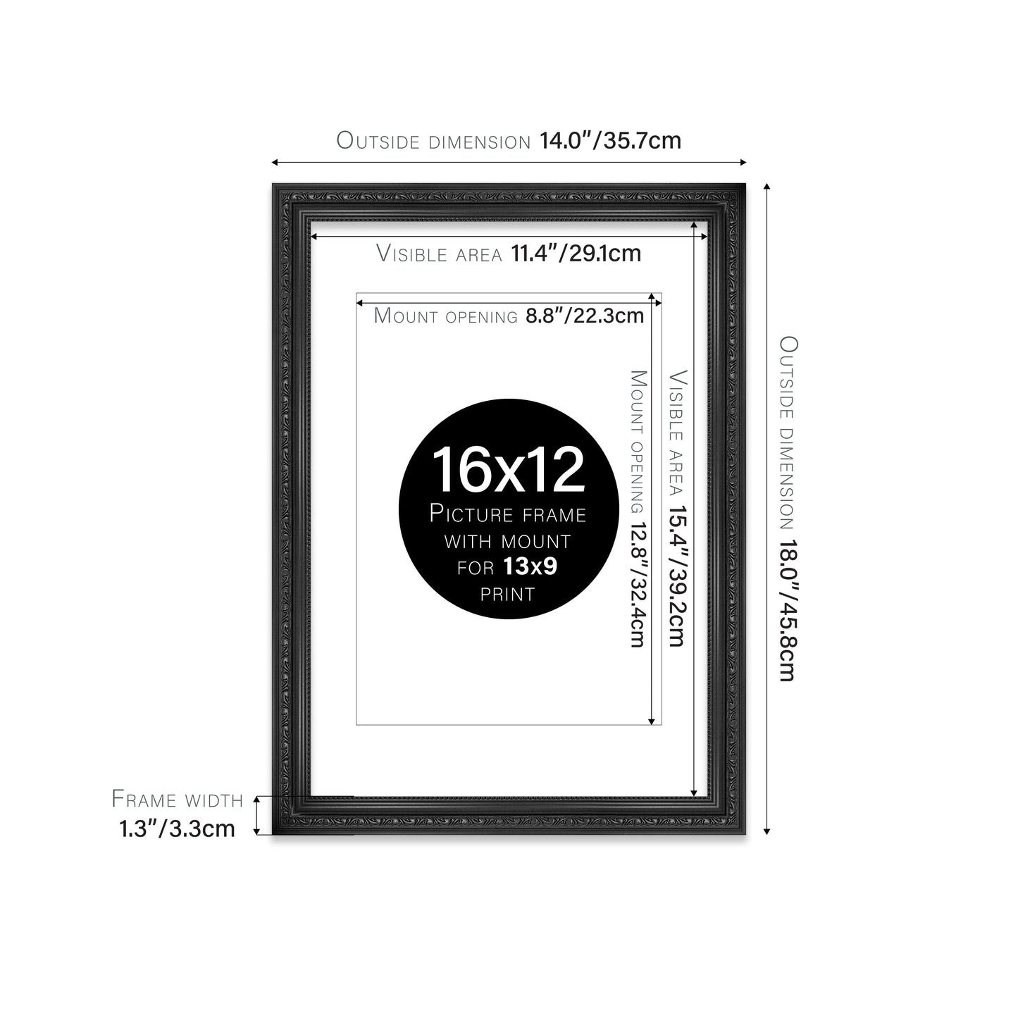 Black Ornate Picture Frame 33mm Edge