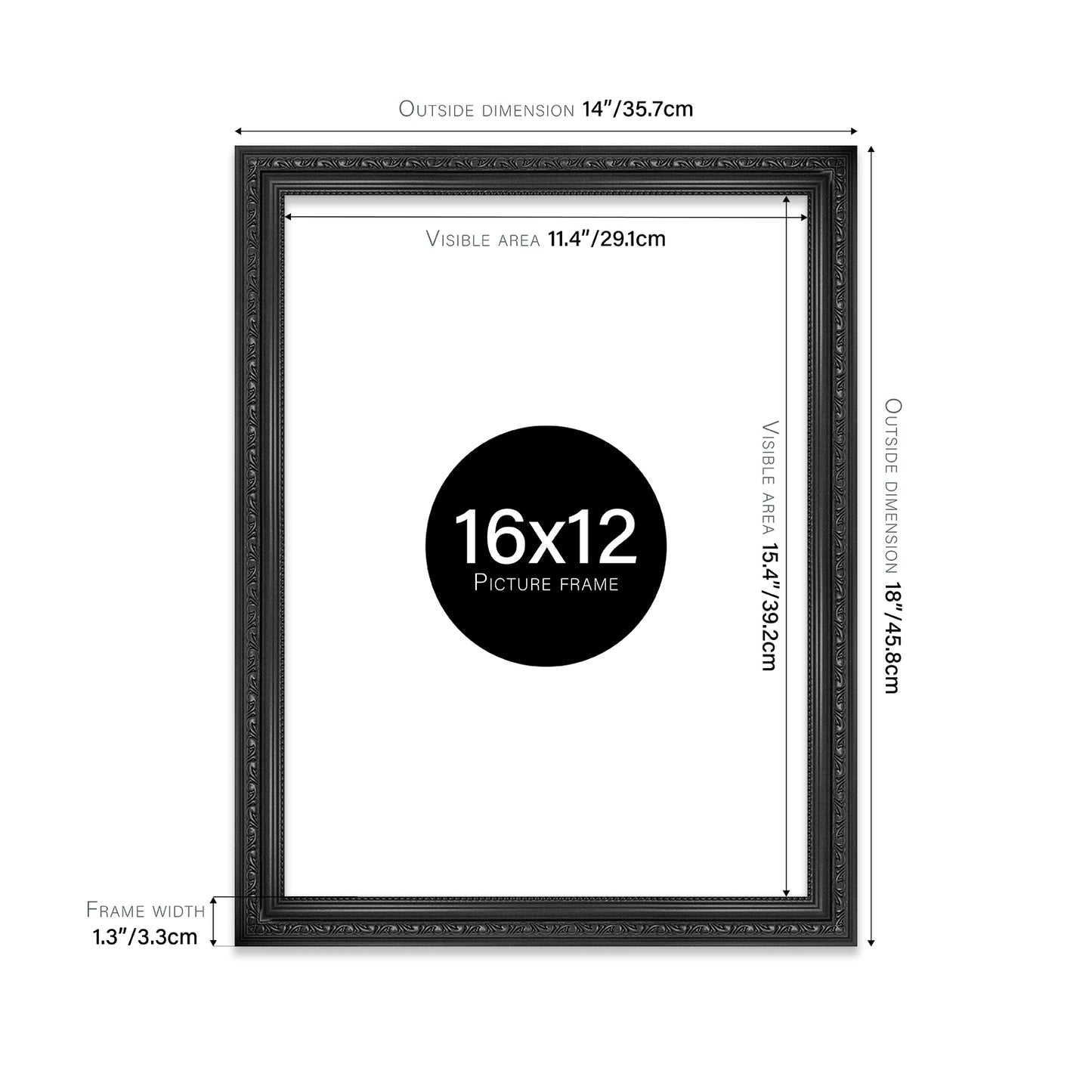 Black Ornate Picture Frame 33mm Edge