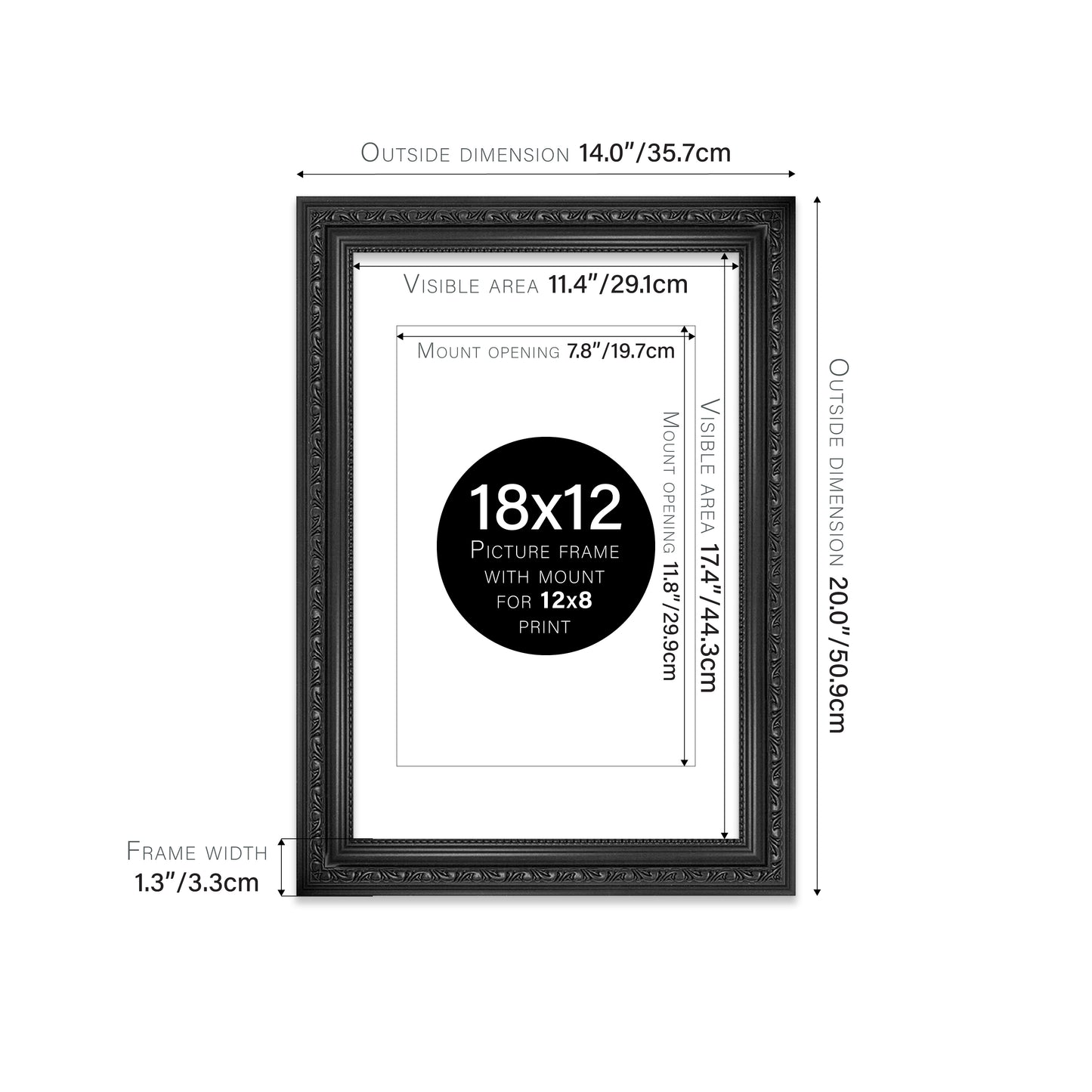 Black Ornate Picture Frame 33mm Edge